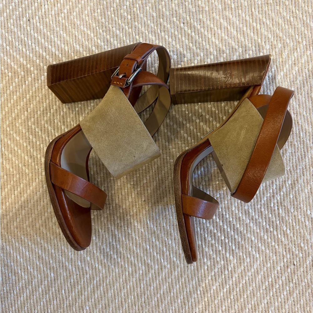 Women's Michael Kors Tan and Beige Block Heel Sandals